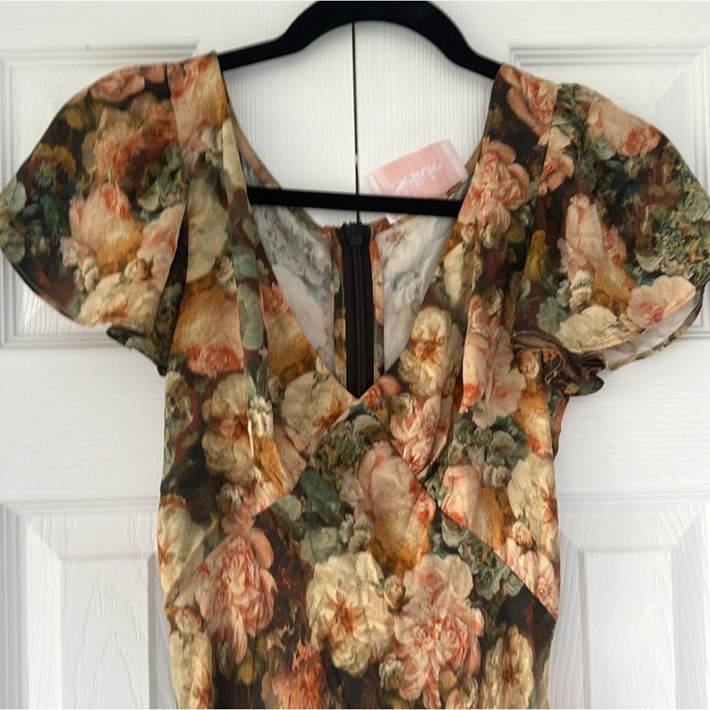 Selkie Floral Dress in Cottage Cravings size XS flutter sleeve 100% silk - Picture 4 of 8
